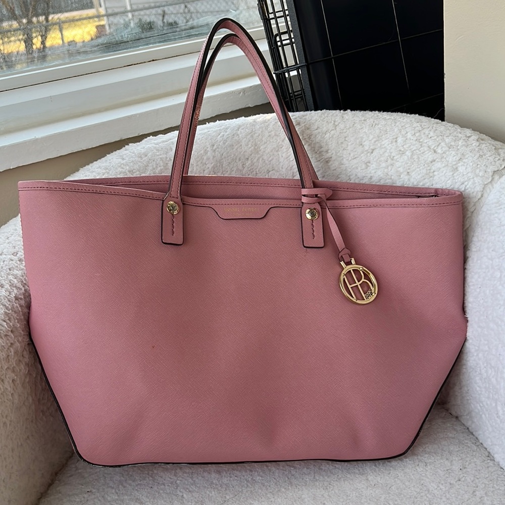 Henri Bendel mauve tote bag with gold hardware